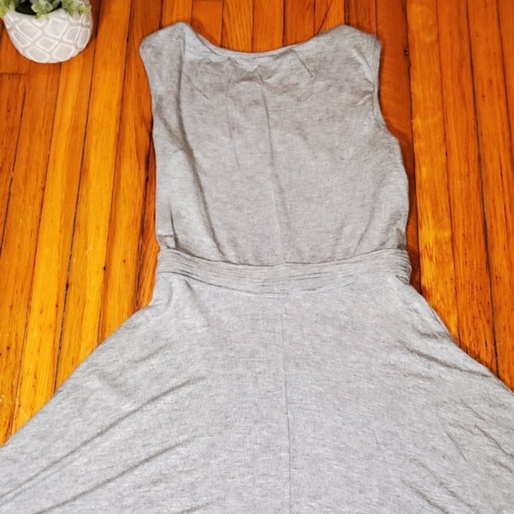 Max Studio Gray Dress Fit Flare Stretch Knit Braided Empire Waist Casual Work XS - Picture 5 of 6